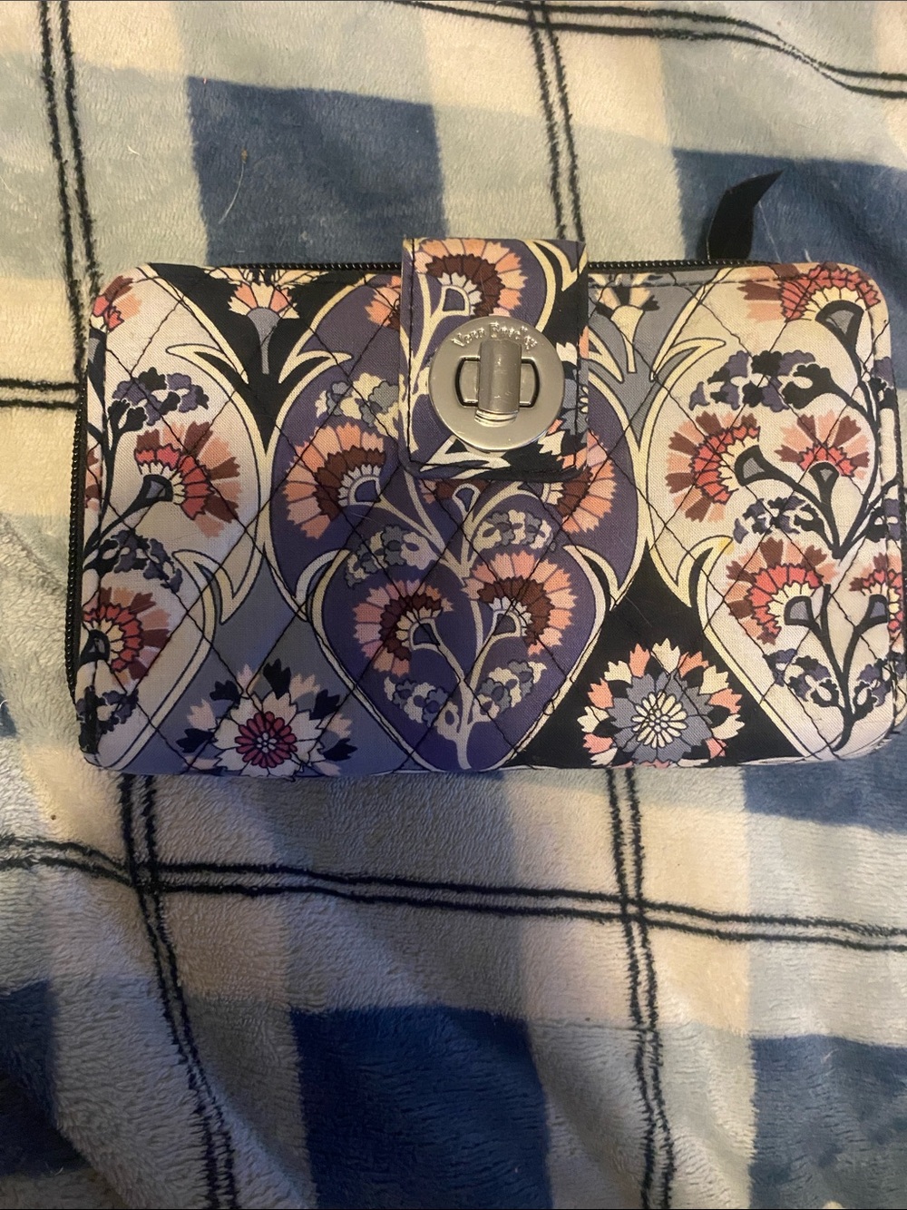 Vera Bradley Floral Turn-Lock Wallet in Purple, Black and Pink